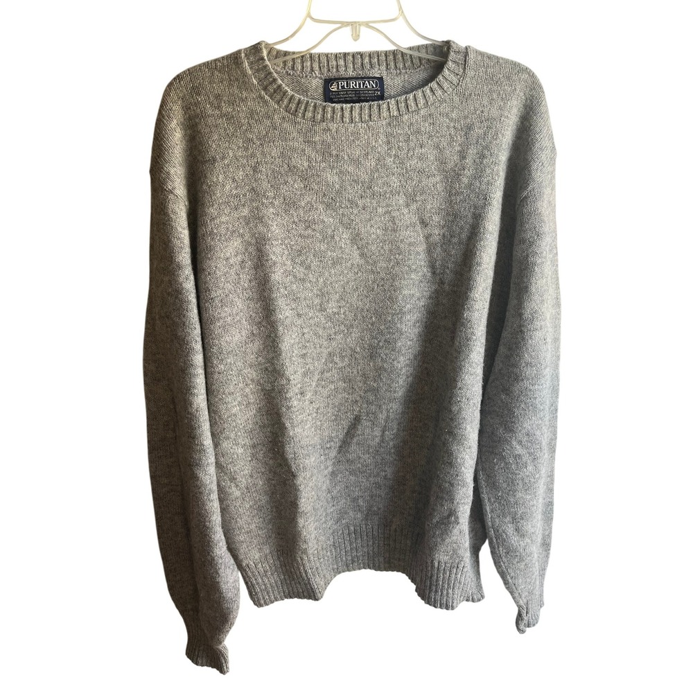 Vintage 1998 Puritan Men's 2X Grey Knit Shetland Wool Crewneck Knit Sweater